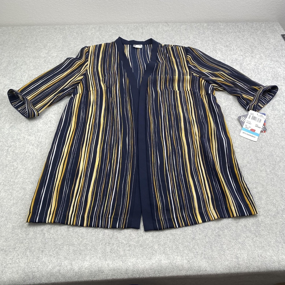 R&M Richards Kimono Jacket Womens 24WP Navy Stripe Open 3/4 Sleeve 97207